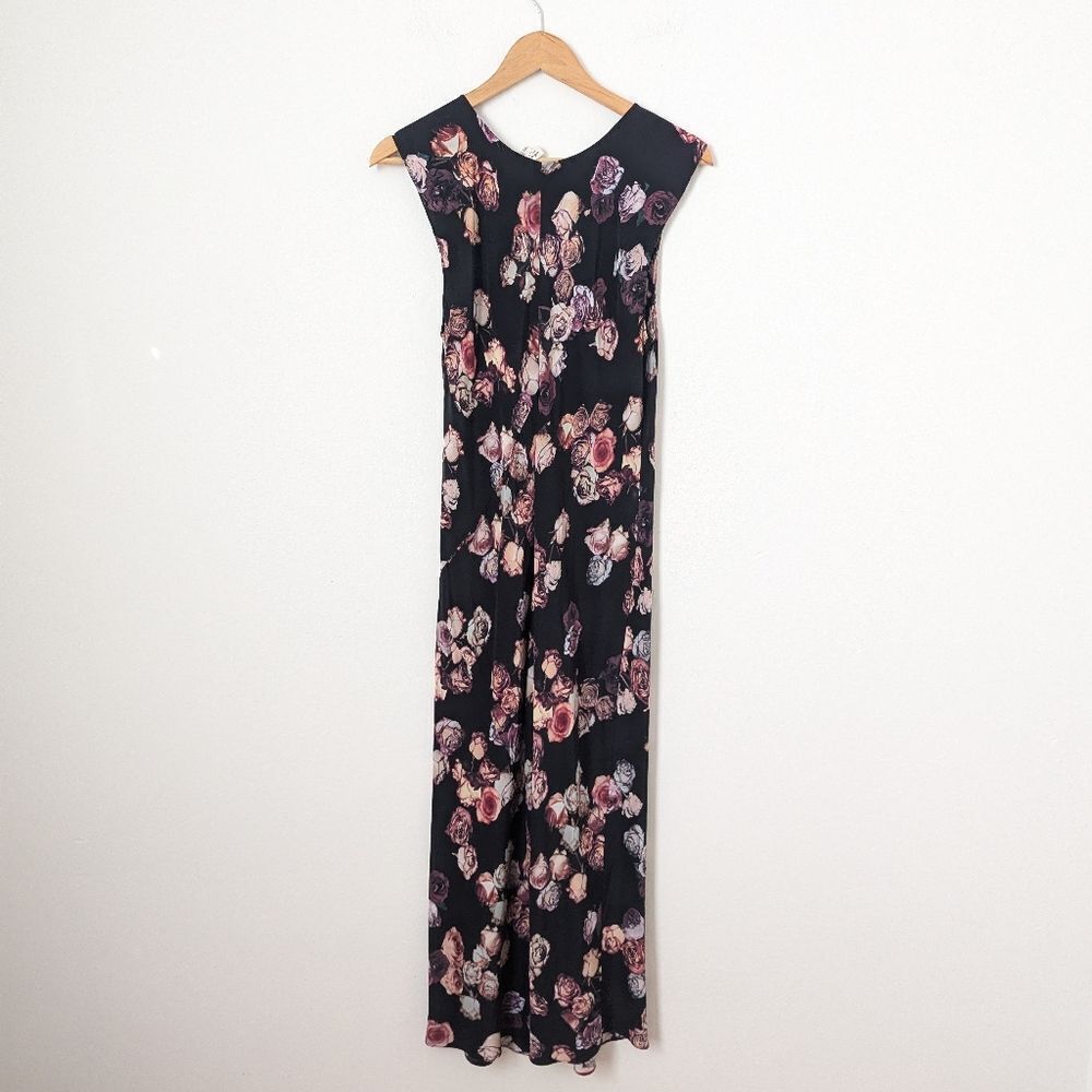 Wilfred Aritzia black purple moody floral 100% silk slinky column midi dress - Picture 4 of 5